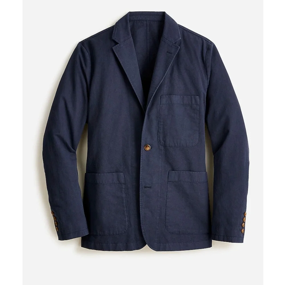 J Crew Suit Jacket Blazer Garment Dyed Cotton Linen Blend Chino AX270 Navy Sz 34